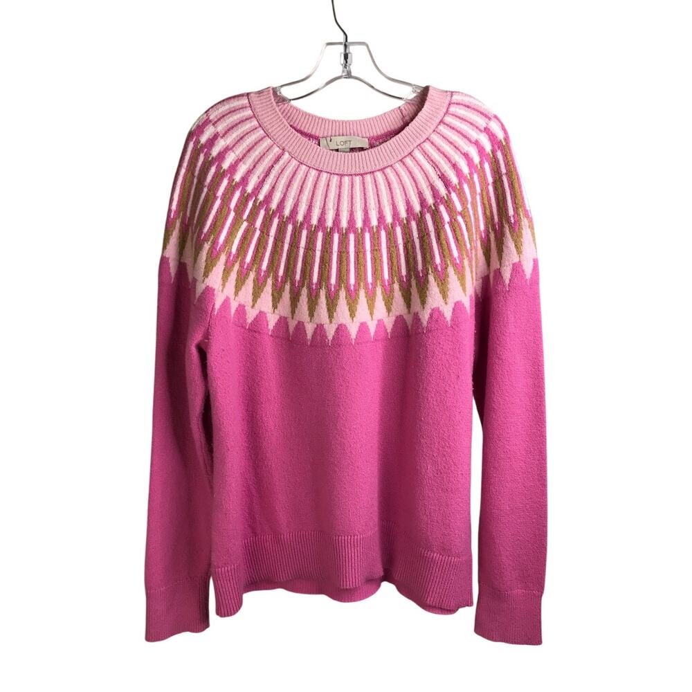 Loft Sweater Wmns Size Medium Pink Crew Neck Long‎ Sleeve Geometric classic cute